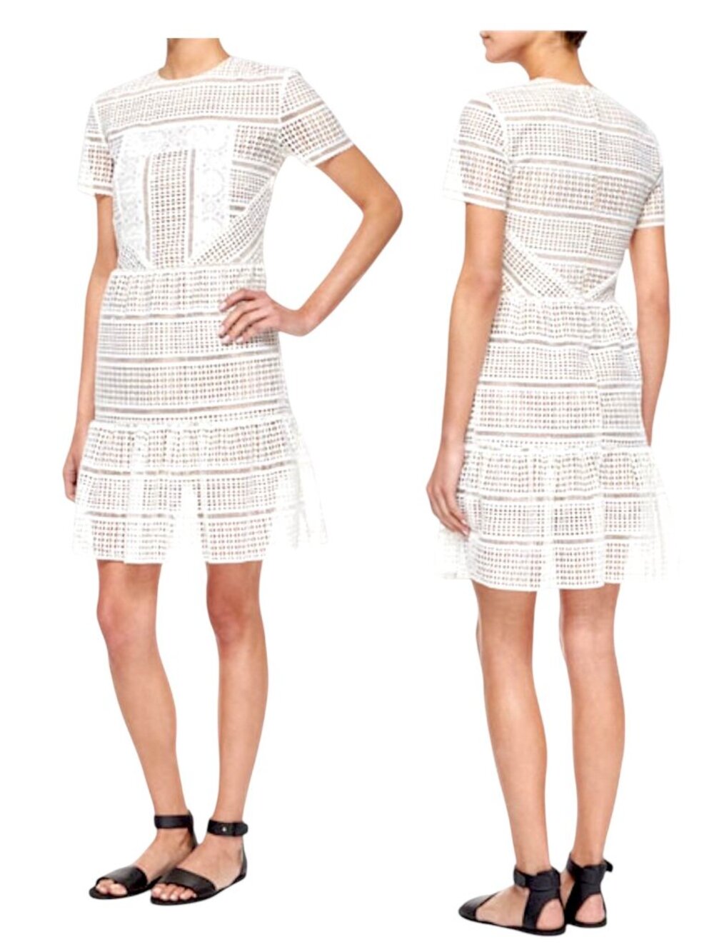 Self Portrait Patchwork Lace Mini Dress, White with  Nude,  Size 10‎